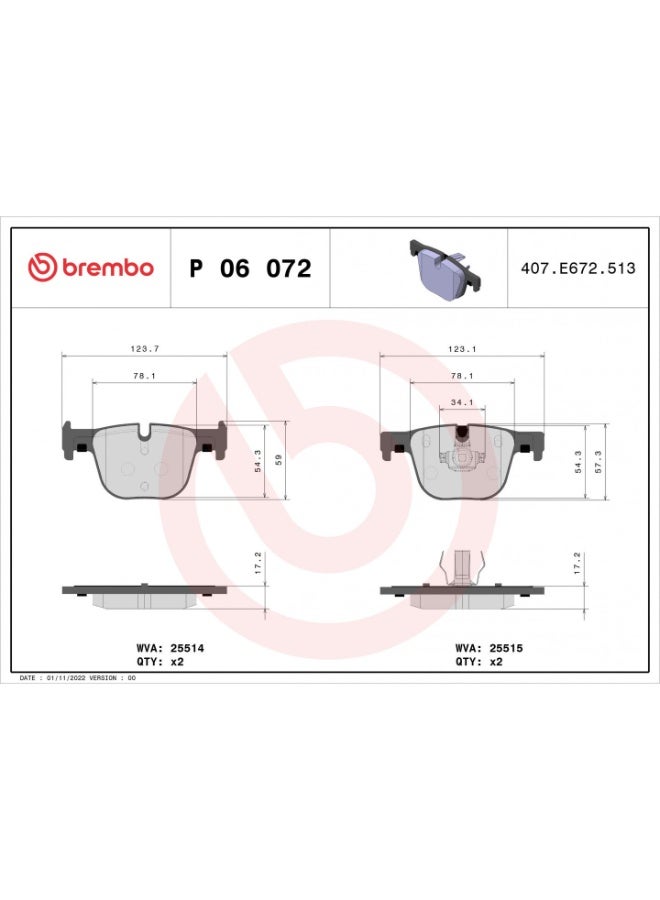 Brake Pad - BREMBO  -  P 06 072