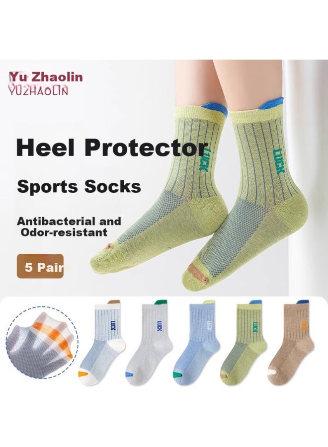 Yuzhaolin 5 Pairs Of Boys' Socks Summer Mesh Children's Sports Seamless Thin Middle And Large Children's Cotton Mid-tube Boys Baby Breathable - Image 5