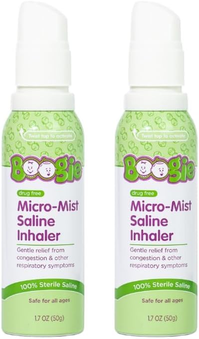 Boogie MicroMist Saline Inhaler Refill Baby Nose Congestion Relief Nasal Spray for Kids Pediatrician Recommended Unscented 17 oz Pack of 2 - Image 1