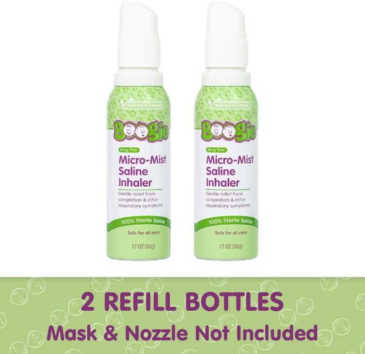 Boogie MicroMist Saline Inhaler Refill Baby Nose Congestion Relief Nasal Spray for Kids Pediatrician Recommended Unscented 17 oz Pack of 2 - Image 2