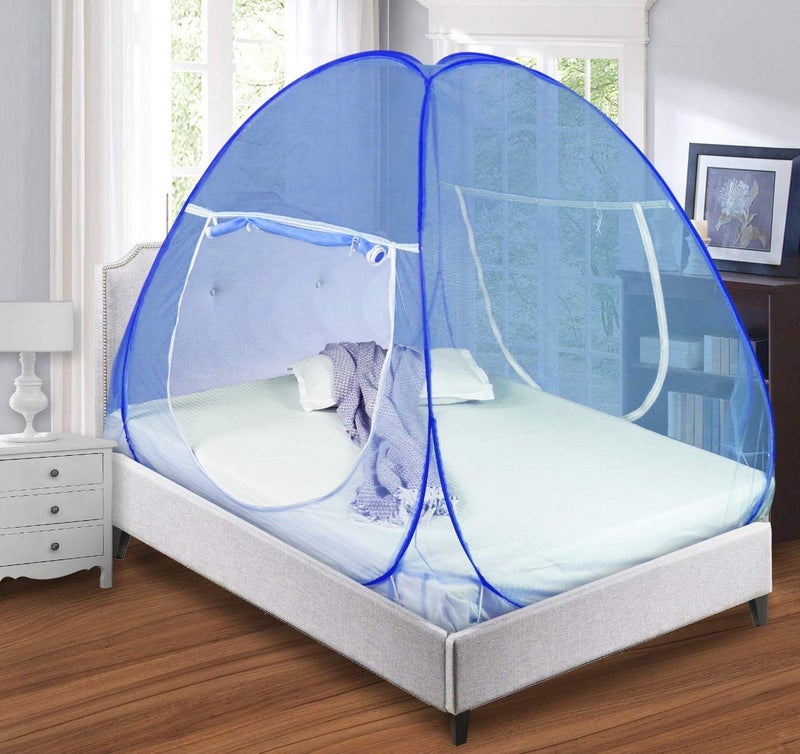 Backbone Mosquito Net - Foldable, King Size Double Bed with Saviours - (Full Blue) - Image 2
