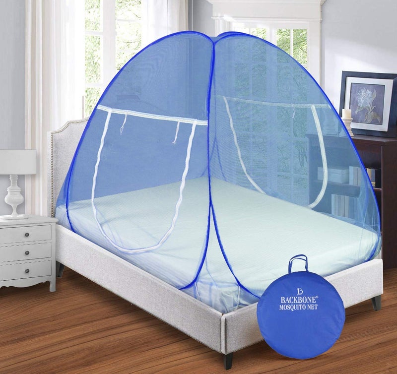 Backbone Mosquito Net - Foldable, King Size Double Bed with Saviours - (Full Blue) - Image 1
