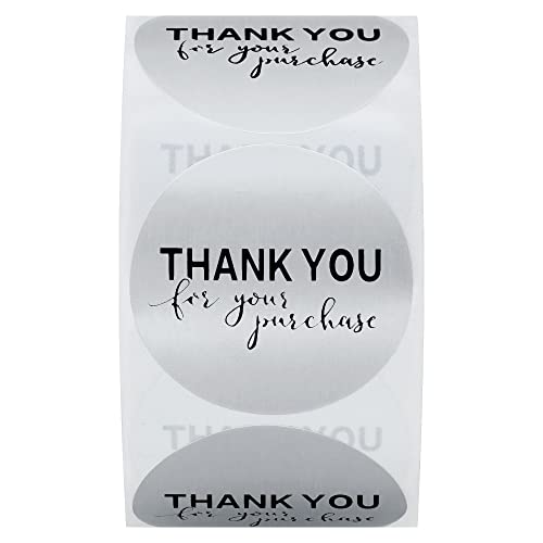 Hybsk Silver Foil Thank You for Your Purchase Stickers 1.5" Round 500 Labels per Roll (Silver) - Image 2