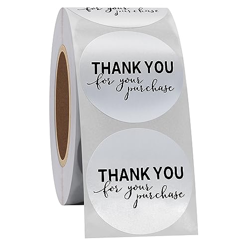 Hybsk Silver Foil Thank You for Your Purchase Stickers 1.5" Round 500 Labels per Roll (Silver) - Image 3