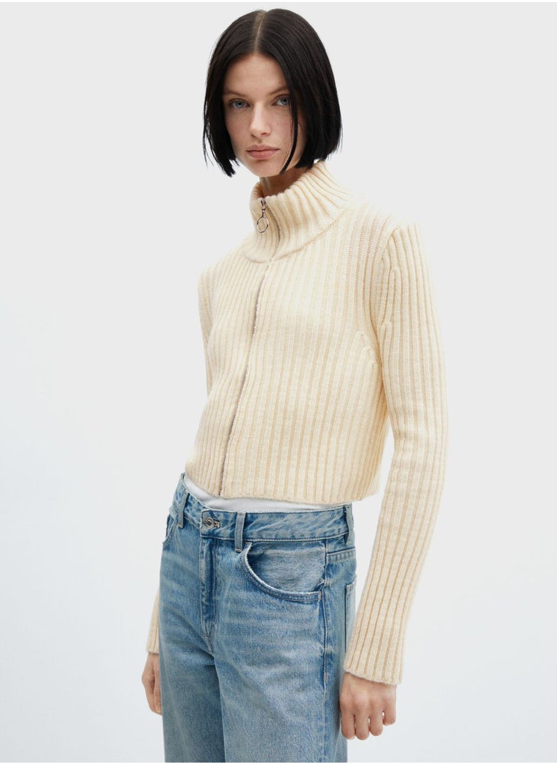 MANGO High Neck Knitted Cardigan  - Image 1