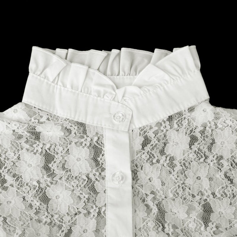 Women Girls Floral Lace Detachable Collar Half Shirt (White) - Image 4