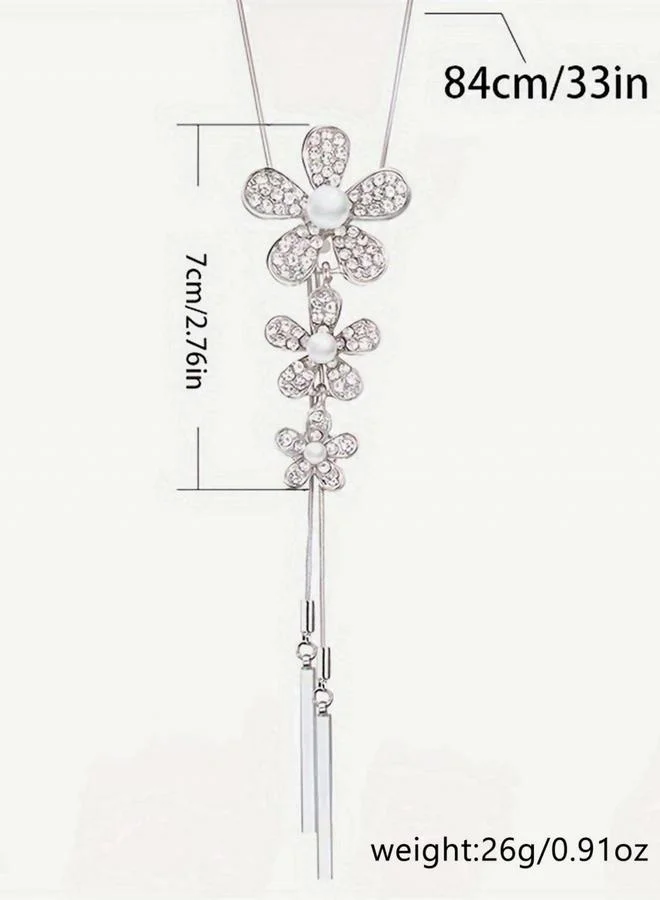 Take Two Rhinestone Faux Pearl Flower Pendant Necklace