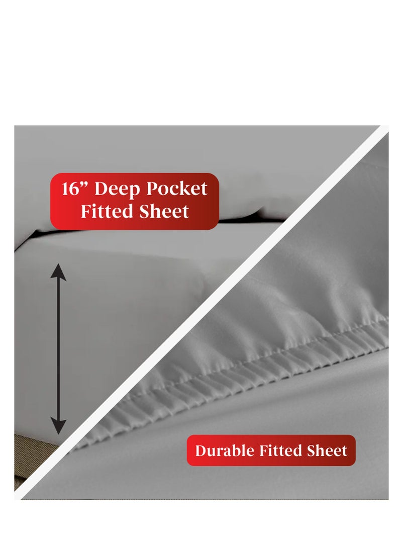Infinitee Xclusives - Premium Grey King Sheets Set - 1800 TC Series 4 Piece Bed Sheets - Soft Brushed Microfiber Fabric - 16 Inches Deep Pockets Sheets Wrinkle Free & Fade Resistant by Infinitee Xclusives - Image 1