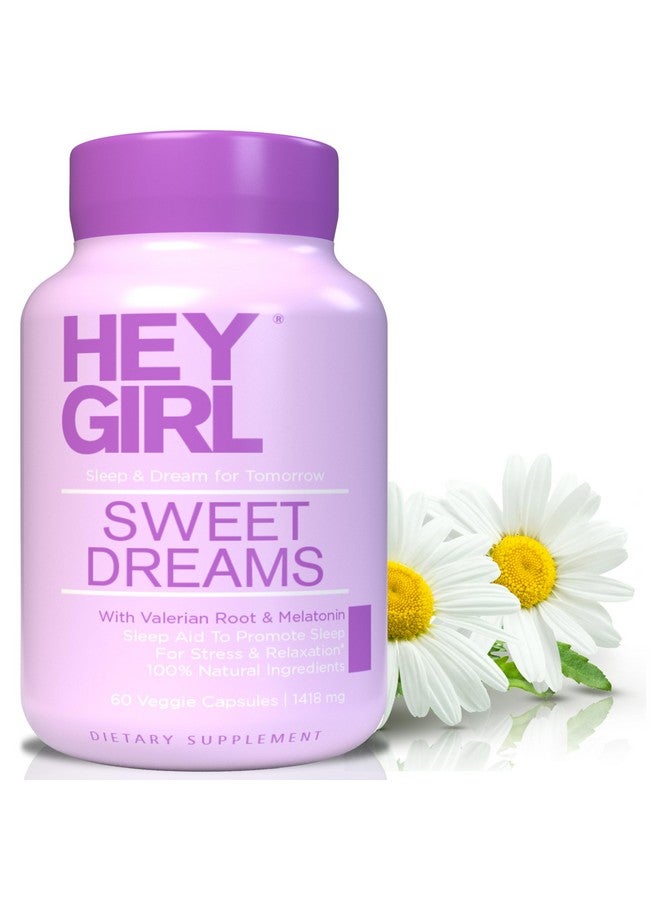 HEY GIRL NUTRITION Sweet Dreams Sleep Aid - Sleeping Pills with Natural Melatonin, L Theanine, Valerian Root, Chamomile, Lemon Balm, 60 Capsules