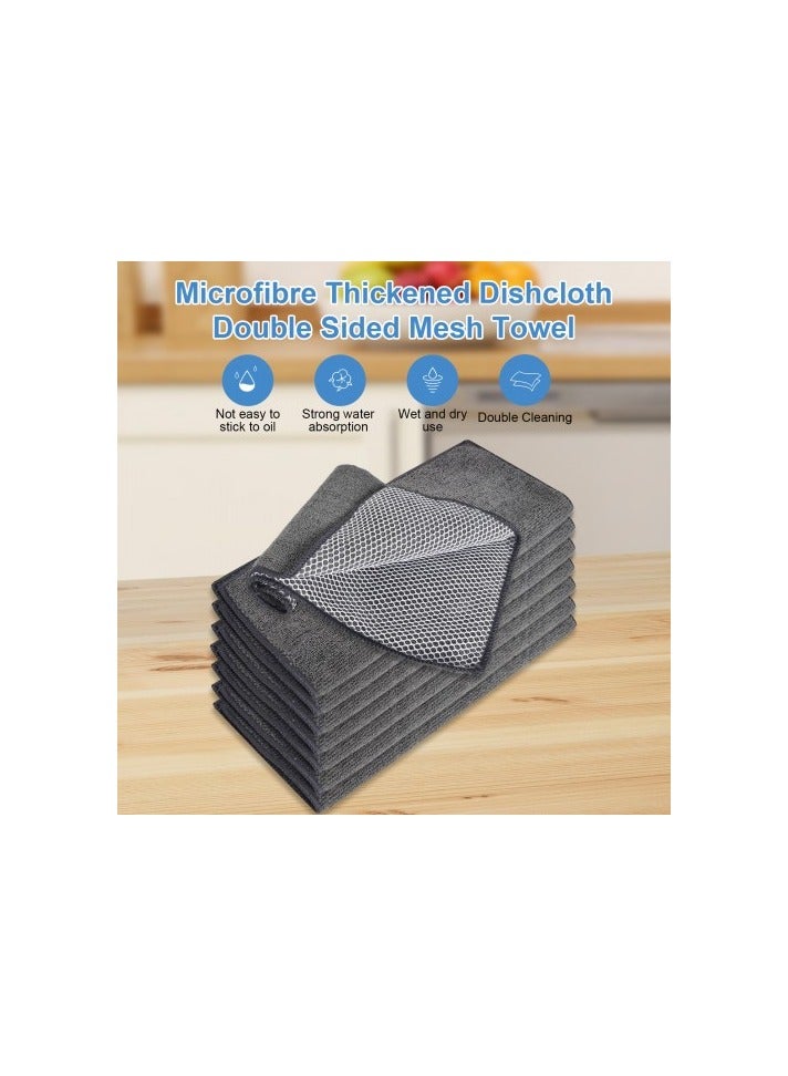 مجموعة 8 قطع من مناشف التنظيف مزدوجة الجوانب – 30×30 سم – قماش شبكي لفرك البقع + ألياف دقيقة ناعمة – مناشف متعددة الاستخدام للمطبخ والسيارة والمنزل - Image 3