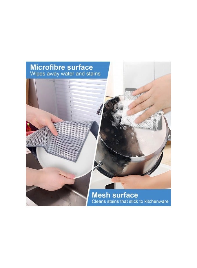 مجموعة 8 قطع من مناشف التنظيف مزدوجة الجوانب – 30×30 سم – قماش شبكي لفرك البقع + ألياف دقيقة ناعمة – مناشف متعددة الاستخدام للمطبخ والسيارة والمنزل - Image 4