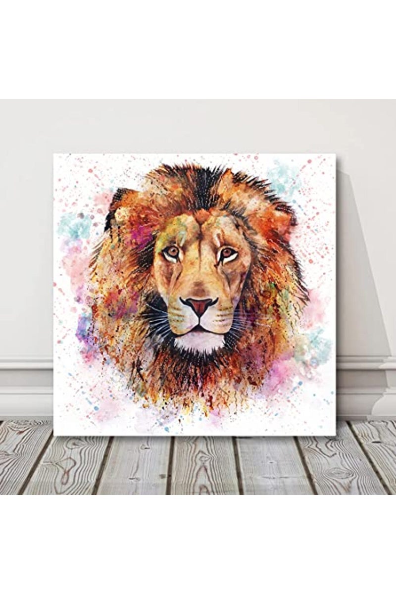 C8BUSIS Wildlife Animal Lion Canvas Wall Art Decor, Watercolor Lion Poster Paintings, Modern Framed Colorful Splash-Ink Art Decor for Living room Kids Room Bedroom Office Home Walls Artwork, 12"x12"x 1Pcs - Image 3