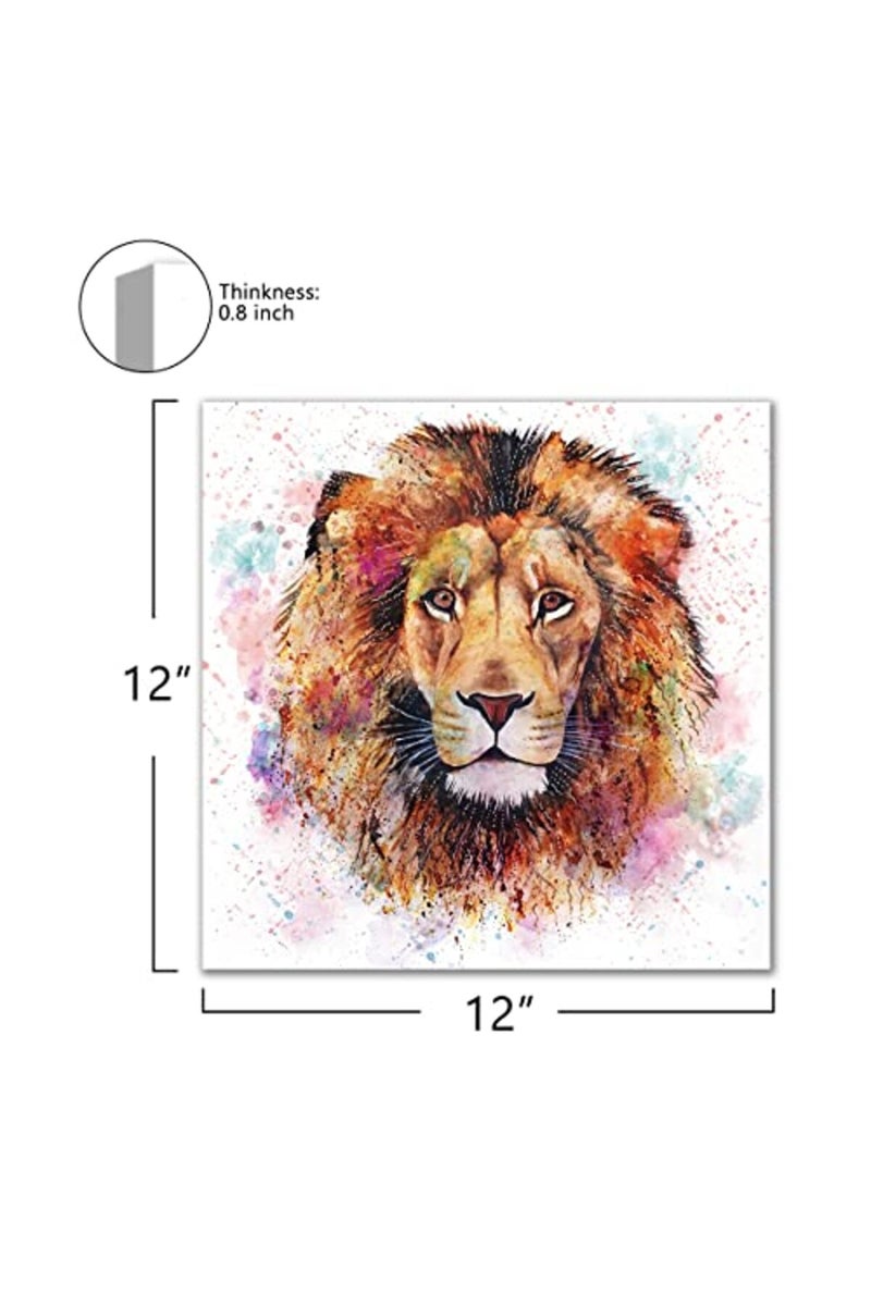 C8BUSIS Wildlife Animal Lion Canvas Wall Art Decor, Watercolor Lion Poster Paintings, Modern Framed Colorful Splash-Ink Art Decor for Living room Kids Room Bedroom Office Home Walls Artwork, 12"x12"x 1Pcs - Image 4