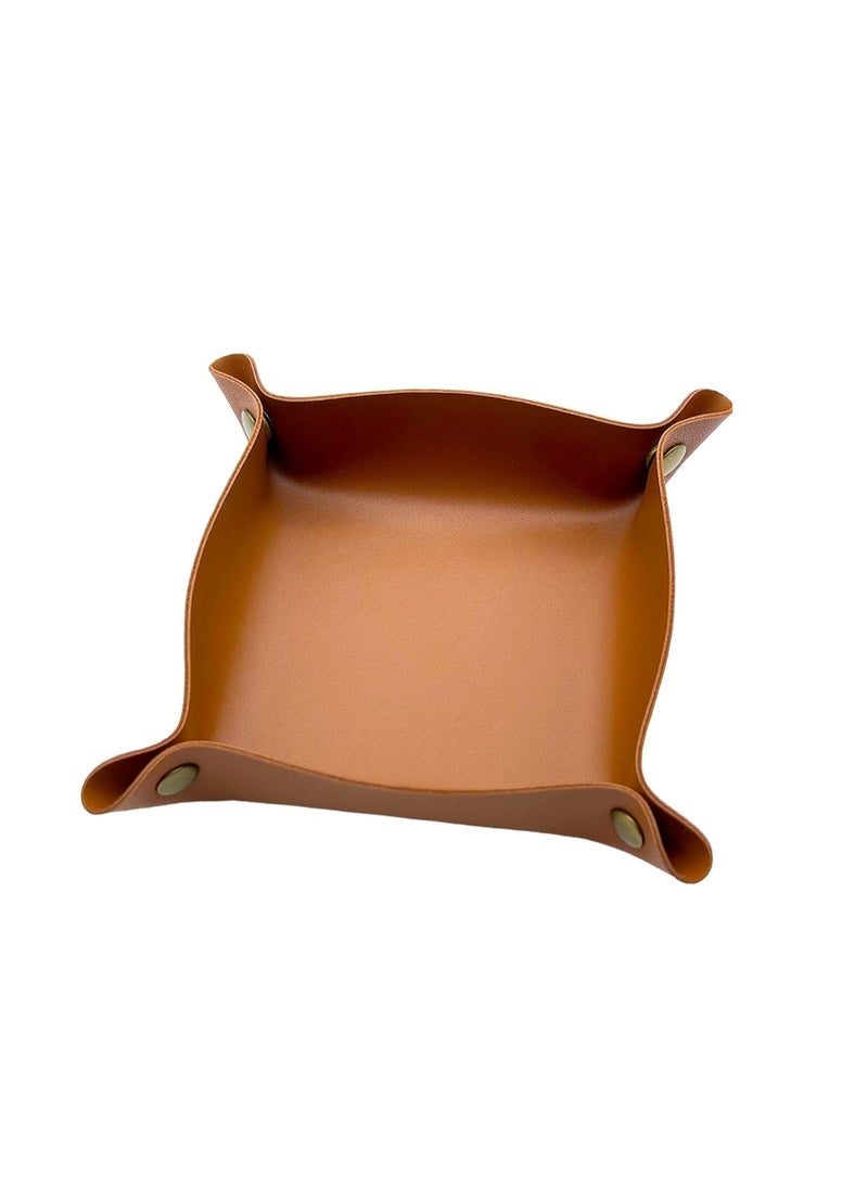 OASIS-TH Leather Valet Tray, Folding Jewelry Cosmetic Key Coin Phone Watch Wallet EDC Tray Organizer Storage Catchall Bowl for Travel Home Office Nightstand Brown 25x25CM  - Image 5