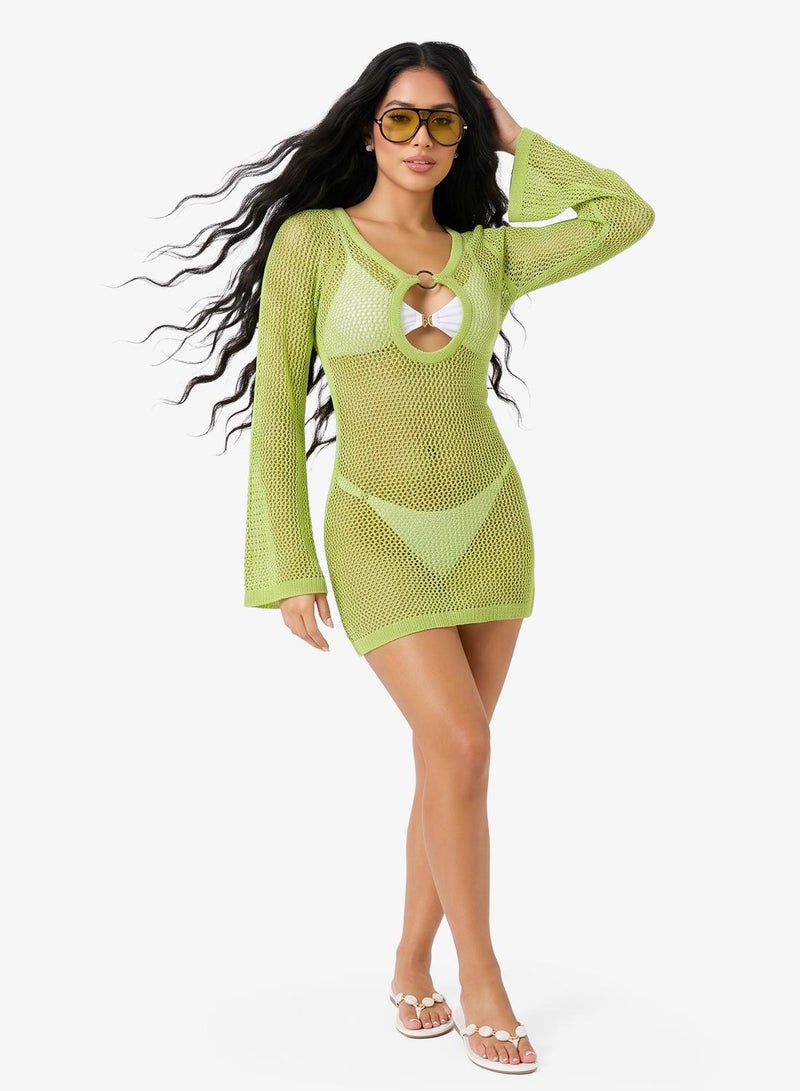 Ginger Plunge Neck Crochet Mini Dress - Image 1