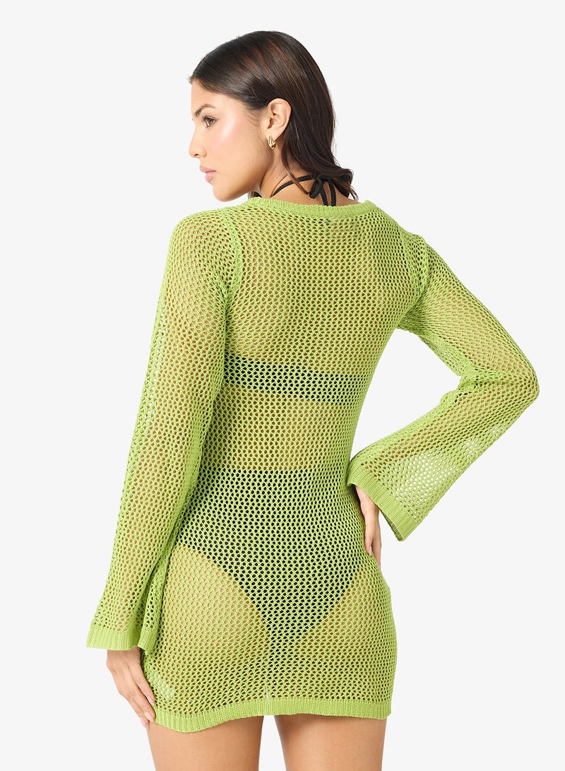 Ginger Plunge Neck Crochet Mini Dress - Image 3