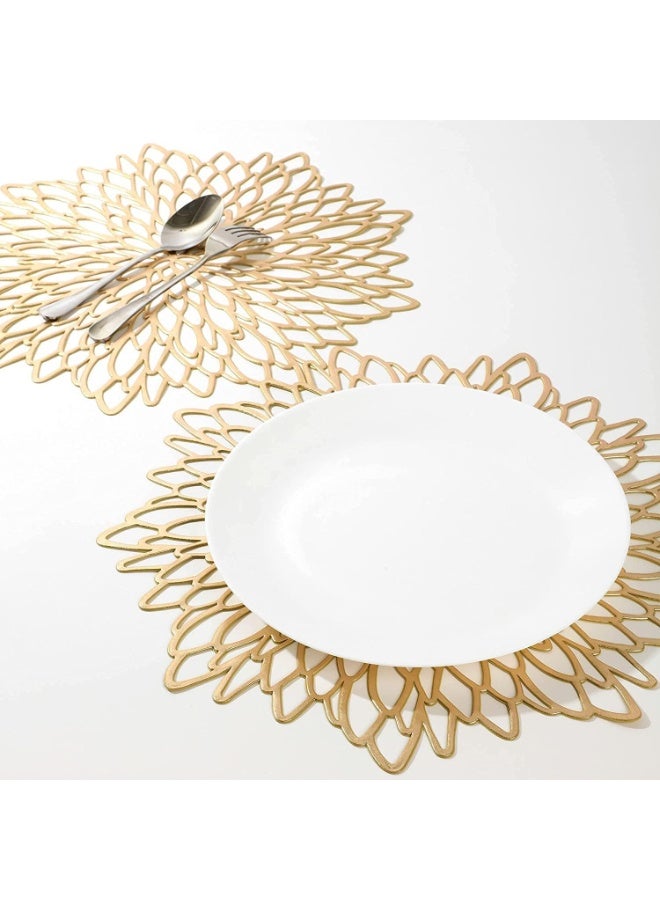 10 Pieces Gold Metallic Round Placemats Laminated Vinyl Leaf Dining Table Decorative Placemat Non-Slip Insulation Placemat Washable Table Mats Set - Image 1