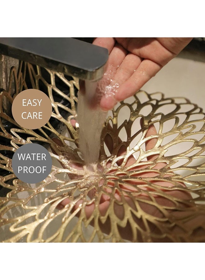 10 Pieces Gold Metallic Round Placemats Laminated Vinyl Leaf Dining Table Decorative Placemat Non-Slip Insulation Placemat Washable Table Mats Set - Image 5