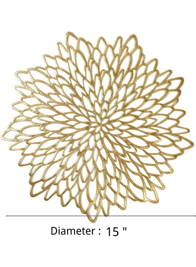 10 Pieces Gold Metallic Round Placemats Laminated Vinyl Leaf Dining Table Decorative Placemat Non-Slip Insulation Placemat Washable Table Mats Set - Image 4