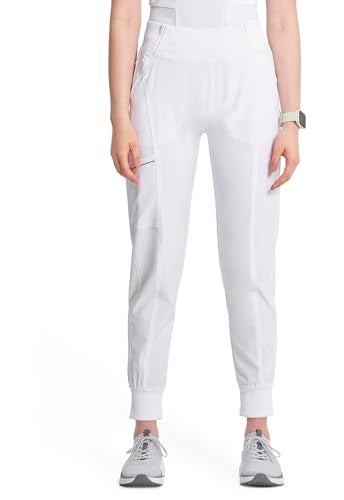 Cherokee Infinity Women's Scrub Jogger Pants Mid Rise Bottoms with 5 Pockets, Moisture Wicking & 360° Stretch Fabric - CK110A, XL, WHI White - Image 1