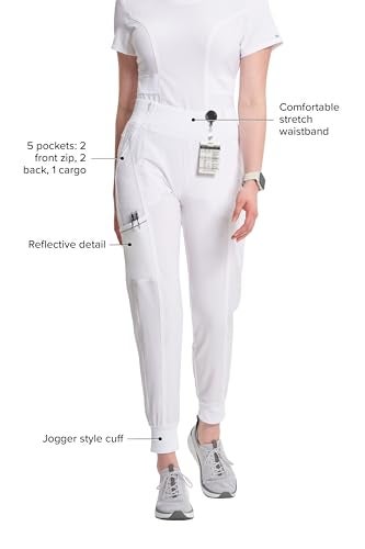 Cherokee Infinity Women's Scrub Jogger Pants Mid Rise Bottoms with 5 Pockets, Moisture Wicking & 360° Stretch Fabric - CK110A, XL, WHI White - Image 3