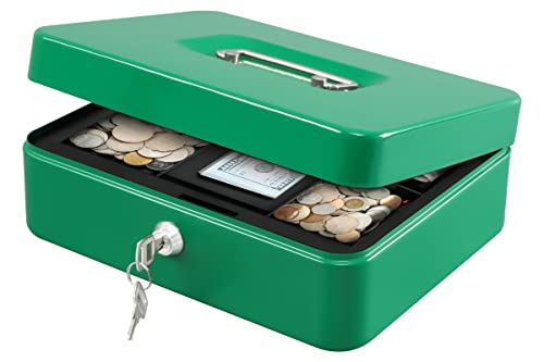 KYODOLED Large Lock Box with Money Tray,Storage Cash Box with Lock,Safe Metal Box for Money,9.84"x 7.87"x 3.54" Green Large - Image 1