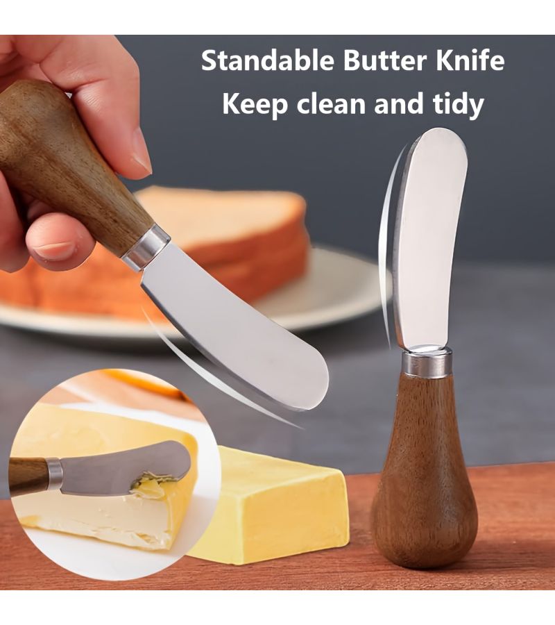 Butter Knife 4 Piece Set Acacia Wood Handle Stainless Steel Blade For Cream Cheese Jam - Image 4
