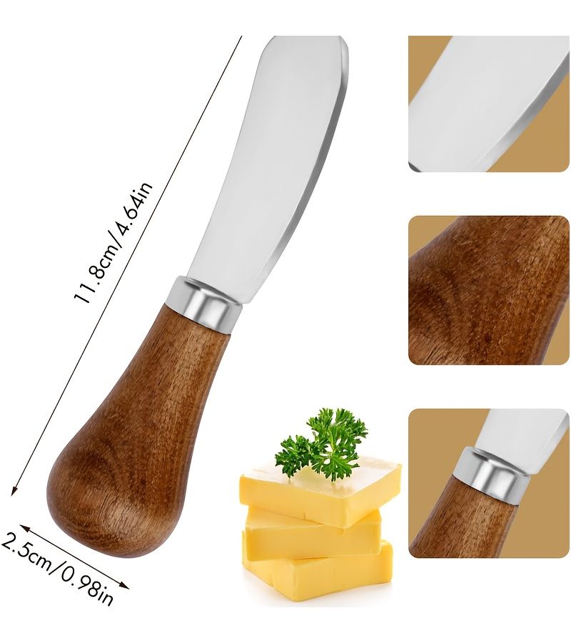 Butter Knife 4 Piece Set Acacia Wood Handle Stainless Steel Blade For Cream Cheese Jam - Image 5