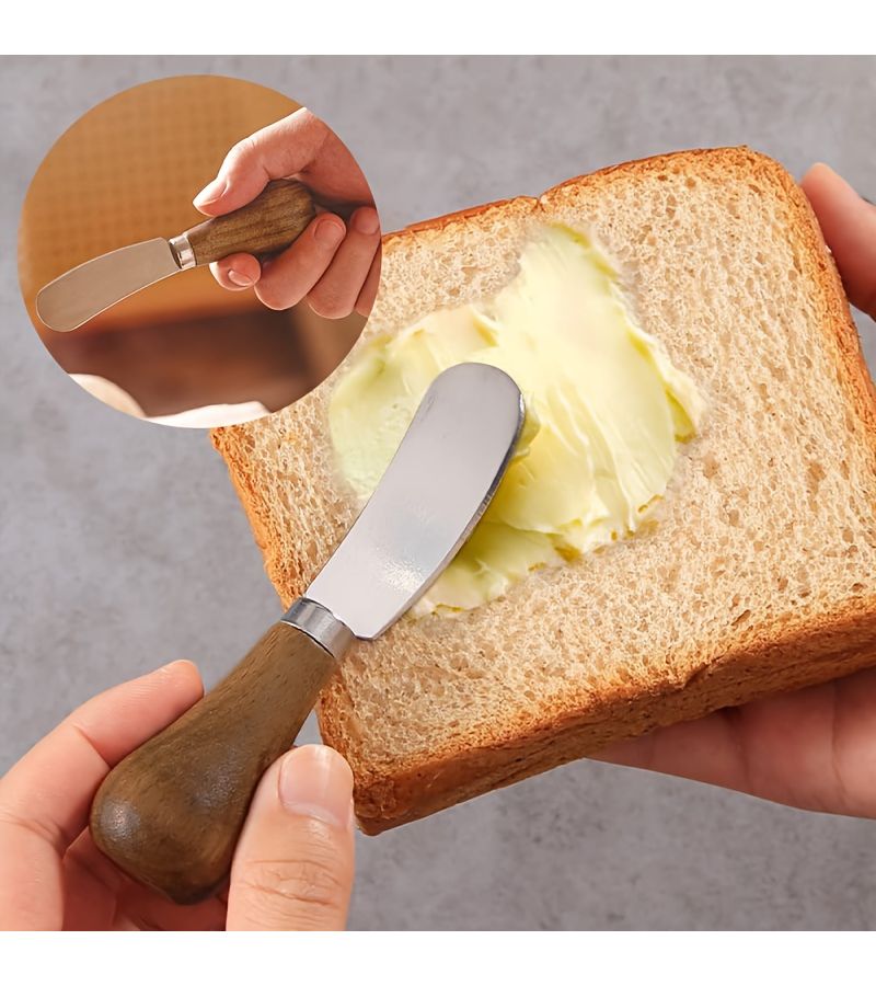 Butter Knife 4 Piece Set Acacia Wood Handle Stainless Steel Blade For Cream Cheese Jam - Image 2