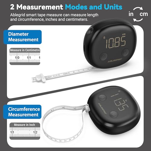 ABLEGRID Smart Body Tape Measure,Rechargeable Body Measuring Tape with Fitdays APP,Accurate Retractable Digital Body Measurement Device Tool for Muscle Gain,Weight Loss,Fitness,Locking,60in/150cm - Image 4