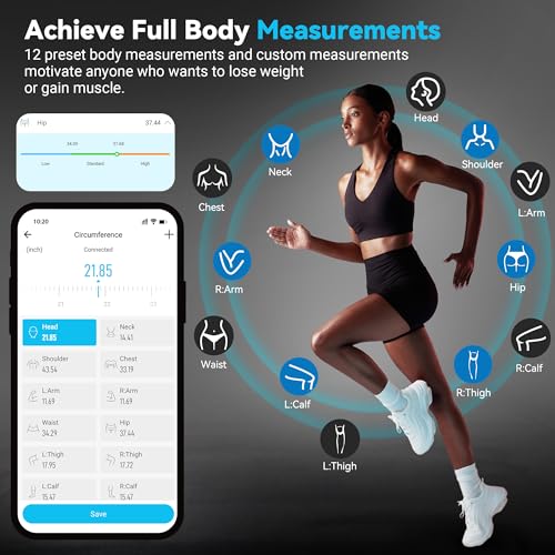 ABLEGRID Smart Body Tape Measure,Rechargeable Body Measuring Tape with Fitdays APP,Accurate Retractable Digital Body Measurement Device Tool for Muscle Gain,Weight Loss,Fitness,Locking,60in/150cm - Image 3
