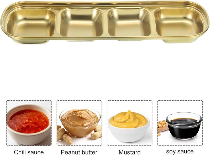 Stainless Steel Sauce Dish Appetizer Divided Plates 4 Compartment, Serving Plate Seasoning Dipping Dish For Salad, Vinegar And Ketchup, Golden Tray for Households, Food Shops And Restaurants - Image 2