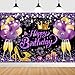 YinQin 180x120 cm Glitter Purple Golden Happy Birthday Party Backdrops Cloth 71x47 inch Photography Bday Backgrounds Black Purple Gold Happy Birthday Sign Banner Decorations for Girl Women - Image 3