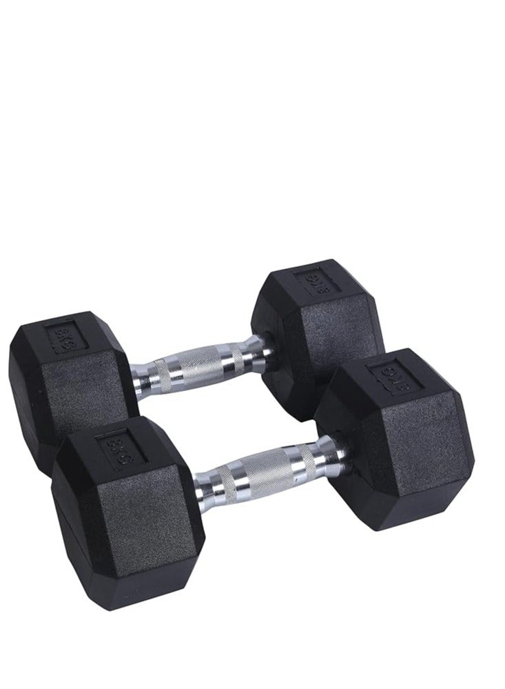 ENDLESS  Endless Pair of 8 kg (2 x 17.6 lb) Hexagon Rubber Coated Dumbbell | Black | Material: Iron and Rubber | Perfect for Bodybuilding, Fitness, Weight Lifting and Training at Home or Gym - Image 1