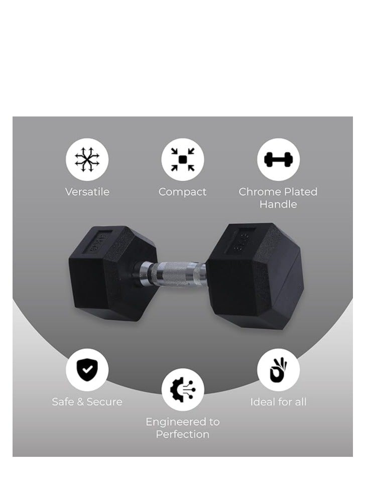ENDLESS  Endless Pair of 8 kg (2 x 17.6 lb) Hexagon Rubber Coated Dumbbell | Black | Material: Iron and Rubber | Perfect for Bodybuilding, Fitness, Weight Lifting and Training at Home or Gym - Image 2