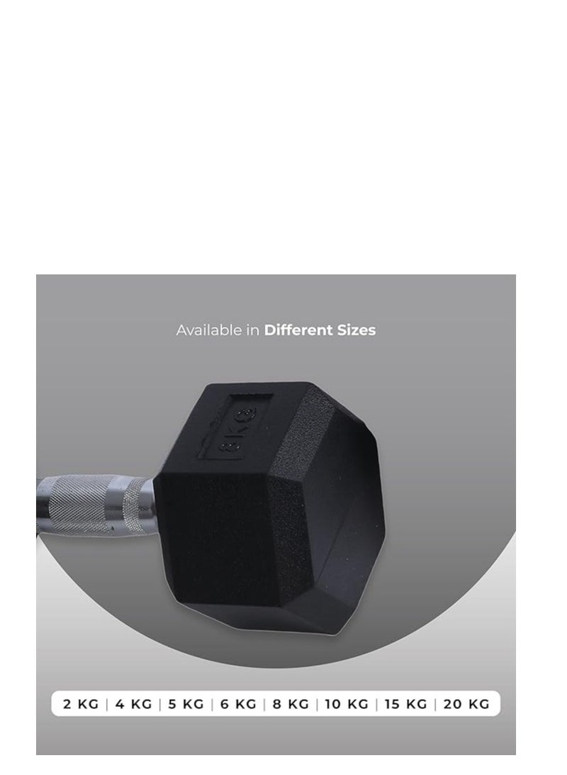 ENDLESS  Endless Pair of 8 kg (2 x 17.6 lb) Hexagon Rubber Coated Dumbbell | Black | Material: Iron and Rubber | Perfect for Bodybuilding, Fitness, Weight Lifting and Training at Home or Gym - Image 4