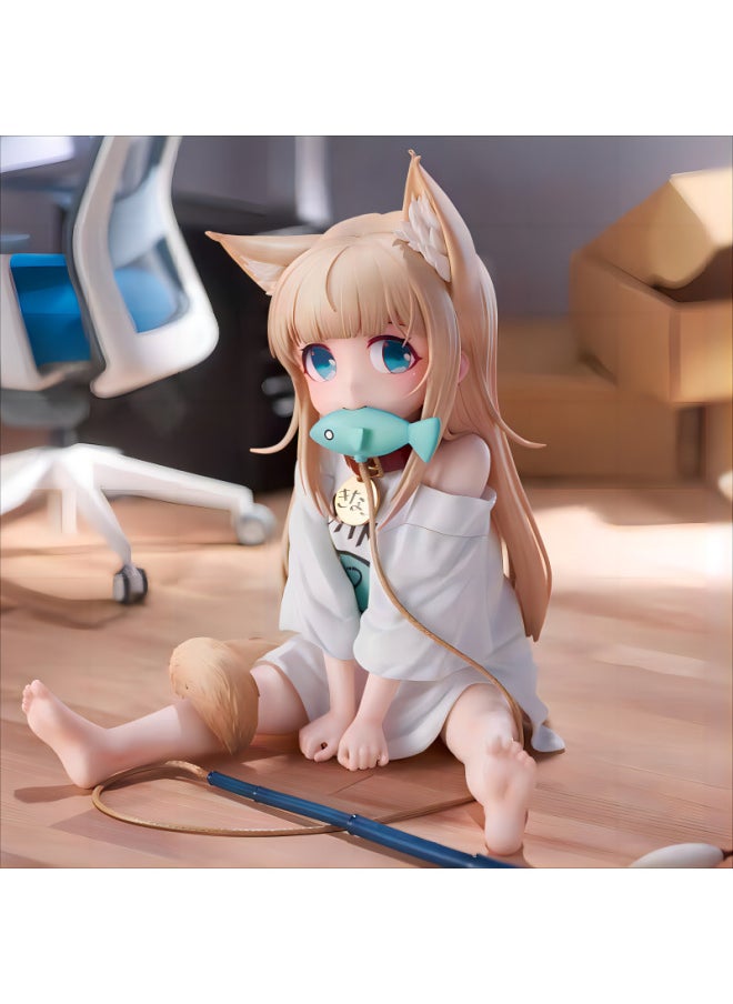 Generic - Second-dimensional Sitting Posture Beautiful Girl Soybean Powder Model Anime Cat Niang Handmade Computer Desktop Mobile Phone Bracket Chassis-Color:The Kneeling Position Is About 11cm High (free Traceless Glue)-Specifications:Bagged - Image 1