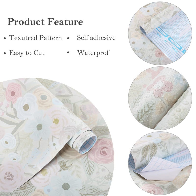 Ismoon Peel and Stick Wallpaper Floral Boho Pink Wallpaper Watercolor Leaf Flowers Contact Paper Removable Self-Adhesive Wall Paper for Bedroom Cabinets and Drawers Decor 17.3inx78.7in - Image 2