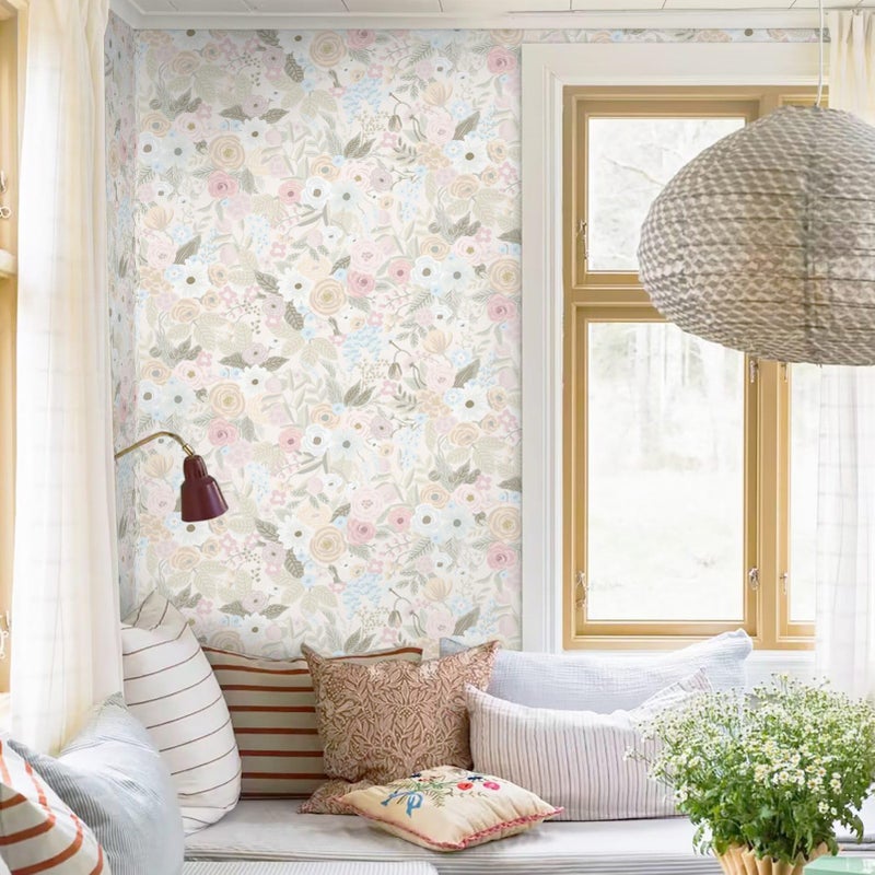 Ismoon Peel and Stick Wallpaper Floral Boho Pink Wallpaper Watercolor Leaf Flowers Contact Paper Removable Self-Adhesive Wall Paper for Bedroom Cabinets and Drawers Decor 17.3inx78.7in - Image 3