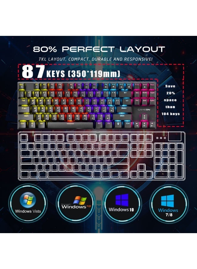 GAMEON KENORA GOMK87-RS 80% RGB Mechanical Wired Gaming Keyboard, Red Switches, English & Arabic Layout, USB-C, Hot-Swappable, Customizable RGB, Anti-Ghosting, Gaming & Work - Image 2
