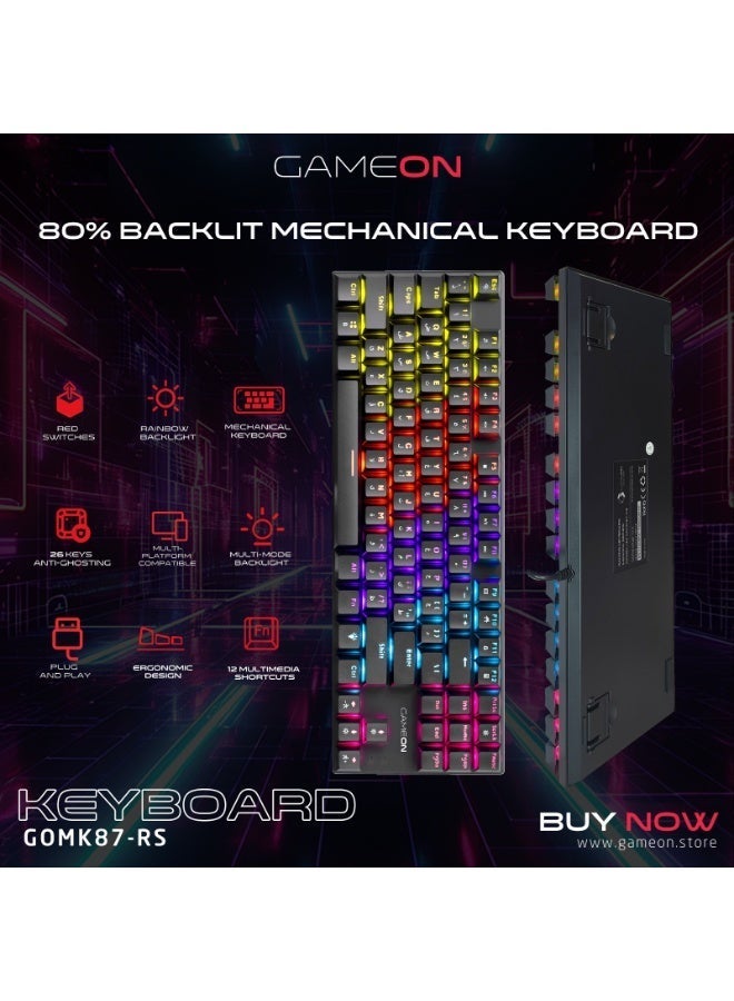 GAMEON KENORA GOMK87-RS 80% RGB Mechanical Wired Gaming Keyboard, Red Switches, English & Arabic Layout, USB-C, Hot-Swappable, Customizable RGB, Anti-Ghosting, Gaming & Work - Image 3