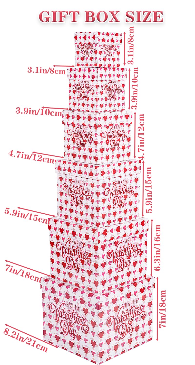 JWSCYSY 6PCS Valentine's Day Nesting Gift Boxes with Lid, Square Gift Boxes with Ribbon, Decorative Boxes Assorted Size for Valentine's Day Presents Wrapping, Party Favor Boxes (White) - Image 2