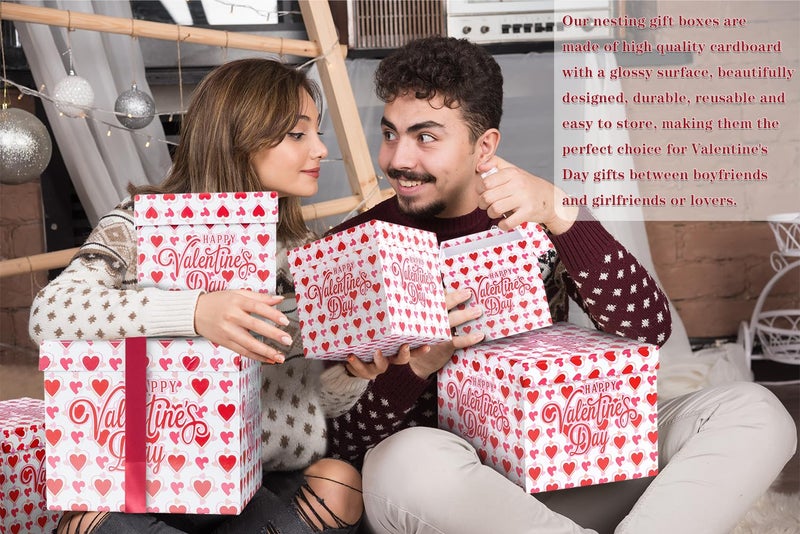 JWSCYSY 6PCS Valentine's Day Nesting Gift Boxes with Lid, Square Gift Boxes with Ribbon, Decorative Boxes Assorted Size for Valentine's Day Presents Wrapping, Party Favor Boxes (White) - Image 4