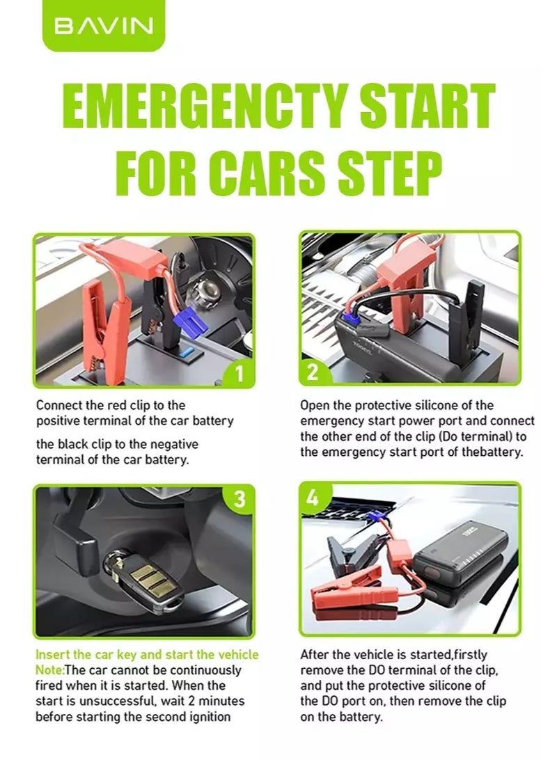 BAVIN PC1015 10000mAh Powerbank & Car Igniter w/ SOS Flashing Light & DO Jack Smart Battery Clip For Car Emergency - Image 4