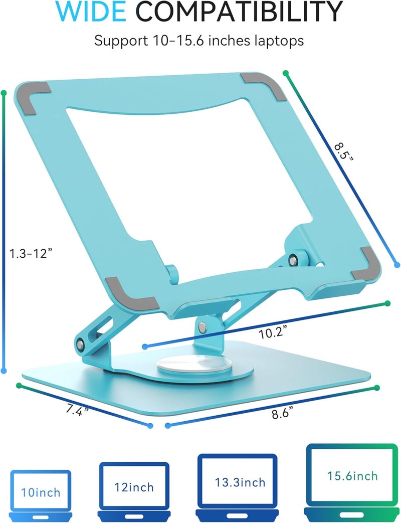 SOUNDANCE Laptop Stand with 360° Rotating Base, Ergonomic Computer Riser for Desk, Adjutable Height Muti-Angle, Foldable Laptop Mount, Stable Metal Holder Support 10-15.6" Notebook PC, Blue - Image 5