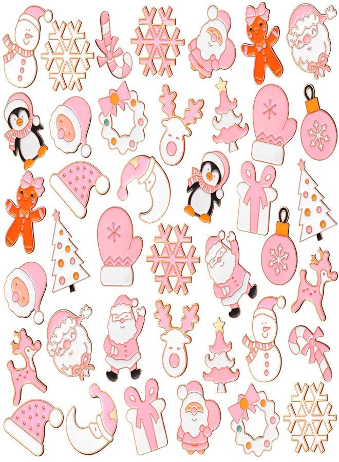 CraftyDream 40 Pcs Pink Christmas Enamel Pins Bulk for Backpacks Xmas Brooch Button Christmas Tree Snowman Snowflake Santa Gingerbread Lapel Pin for Girly Women Clothes Bags Hat Accessories Gift - Image 1