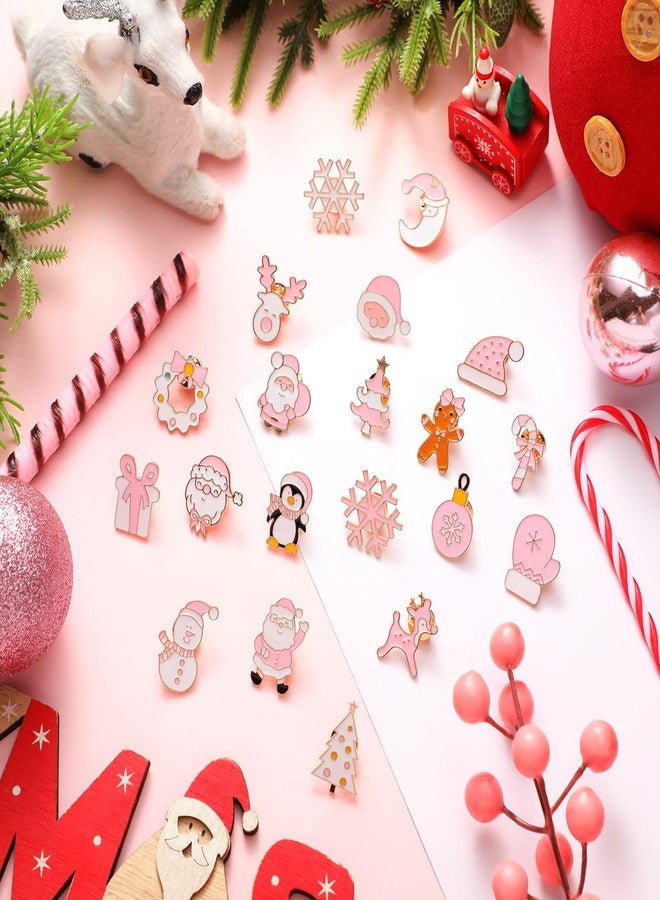 CraftyDream 40 Pcs Pink Christmas Enamel Pins Bulk for Backpacks Xmas Brooch Button Christmas Tree Snowman Snowflake Santa Gingerbread Lapel Pin for Girly Women Clothes Bags Hat Accessories Gift - Image 3
