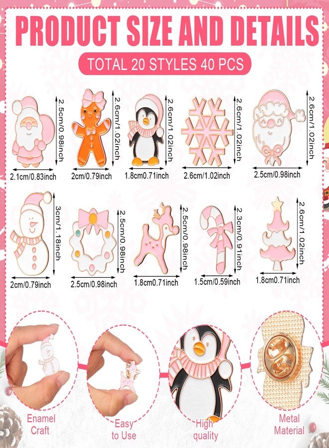 CraftyDream 40 Pcs Pink Christmas Enamel Pins Bulk for Backpacks Xmas Brooch Button Christmas Tree Snowman Snowflake Santa Gingerbread Lapel Pin for Girly Women Clothes Bags Hat Accessories Gift - Image 2