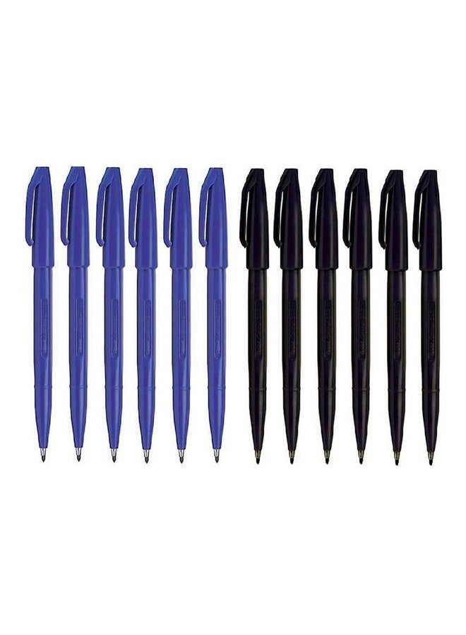 Pentel Sign Pen - Felt Tip Pens - Fiber-tipped - Pack of 6 Black Felt Tip Pens with 6 Blue Felt Pens (12 Pack) - 0.8mm Medium Point Marker Pens - Image 4