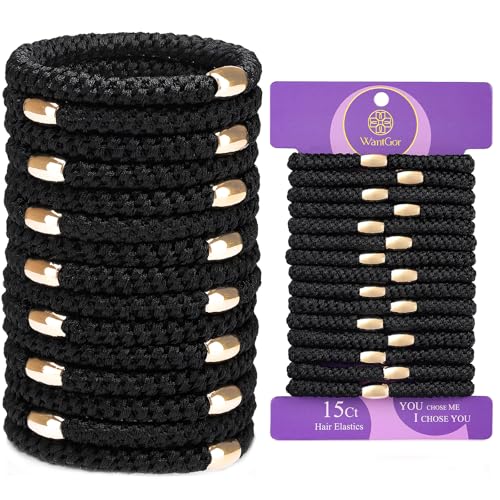 WantGor Hair Ties No Damage Women 15PCS Hair Bands Elastic Scrunchies Ponytail Holders Hair Accessories Braided Head Bands for Womens Thick Hair Black - Image 1